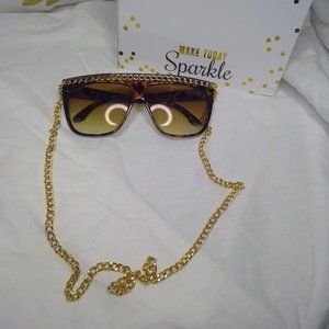 Leopard Print Sunglasses with Gold Chain
